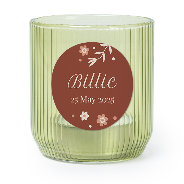 Personalised Green Glass Tealight Holder with Round Stickers – Set of 6