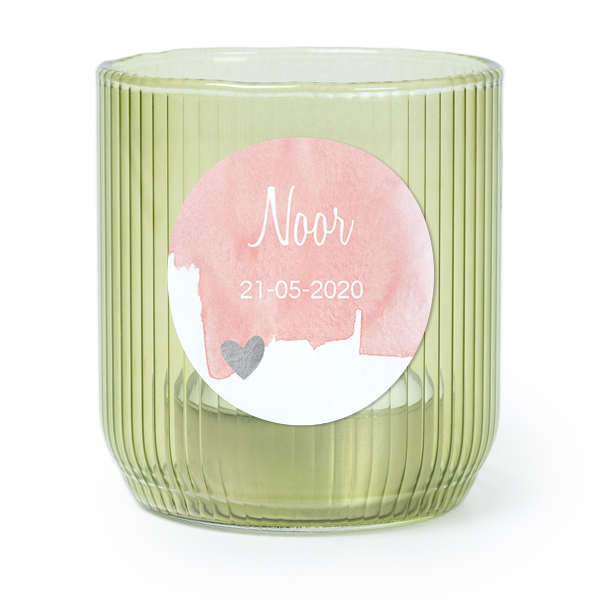 Personalised Green Glass Tealight Holder with Round Stickers – Set of 6