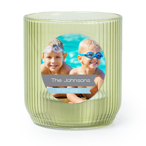 Personalised Green Glass Tealight Holder with Round Stickers – Set of 6