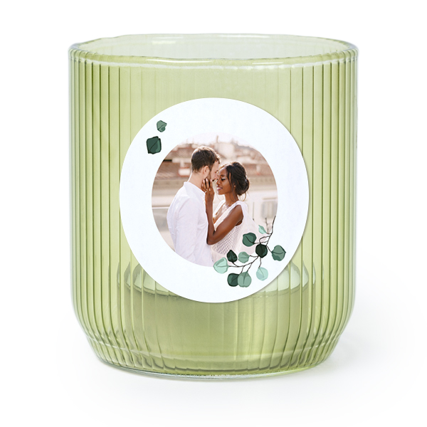 Photophore en verre vert avec autocollant rond - Lot de 6 Photophore en verre vert avec autocollant rond - Lot de 6
