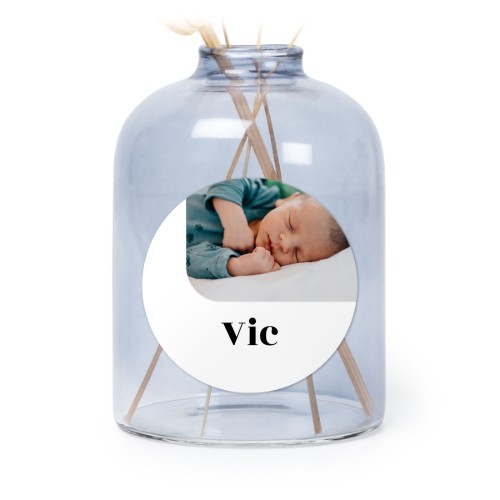 Petit vase verre bleu avec autocollant rond - Lot de 6 Petit vase verre bleu avec autocollant rond - Lot de 6