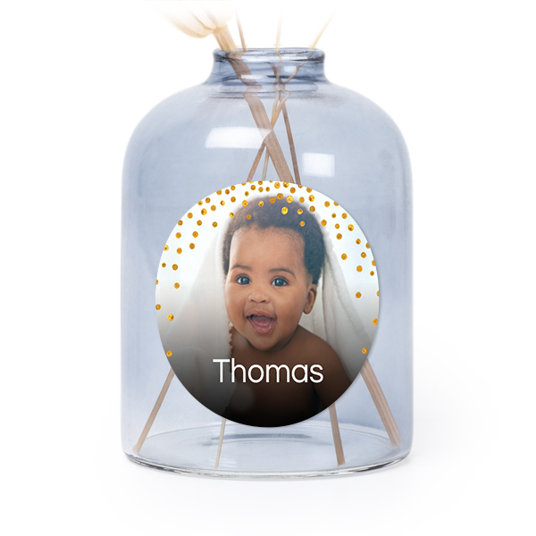 Glazen vaasjes blauw met ronde sticker - set van 6