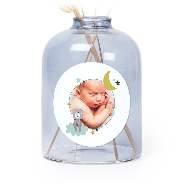 Glazen vaasjes blauw met ronde sticker - set van 6