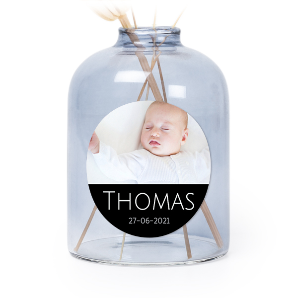 Personalised Blue Glass Vase with Round Stickers – Set of 6