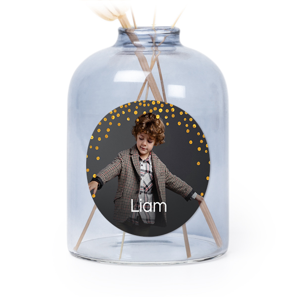Personalised Blue Glass Vase with Round Stickers – Set of 6
