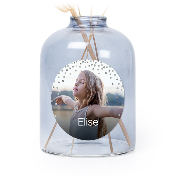 Personalised Blue Glass Vase with Round Stickers – Set of 6