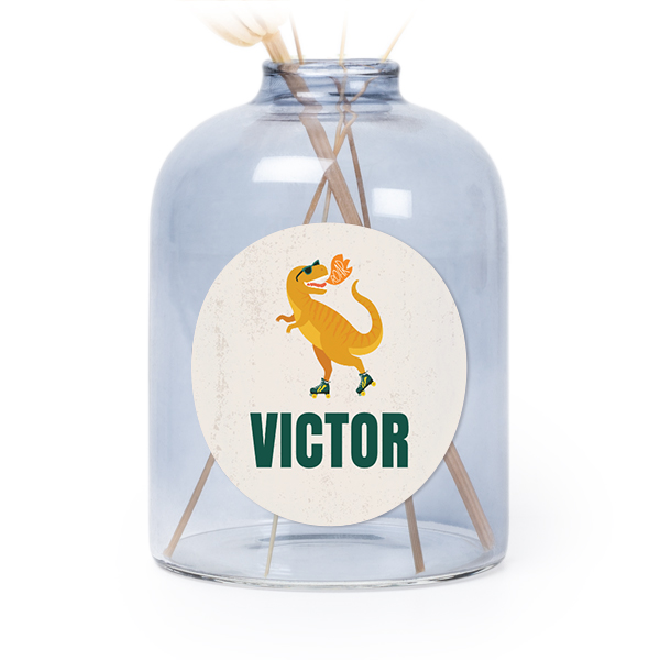 Petit vase verre bleu avec autocollant rond - Lot de 6 Petit vase verre bleu avec autocollant rond - Lot de 6