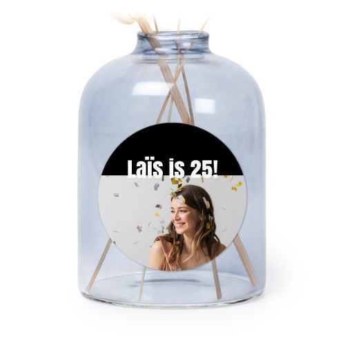Personalised Blue Glass Vase with Round Stickers – Set of 6