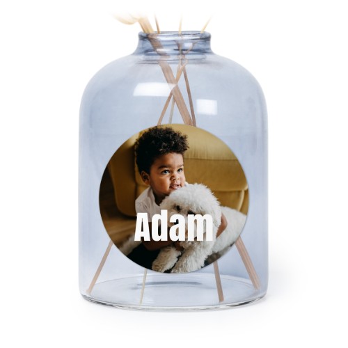 Personalised Blue Glass Vase with Round Stickers – Set of 6