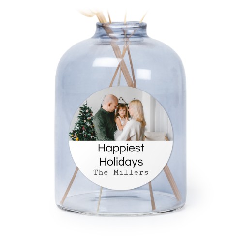 Personalised Blue Glass Vase with Round Stickers – Set of 6 Personalised Blue Glass Vase with Round Stickers – Set of 6