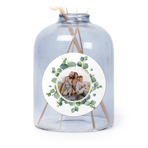 Personalised Blue Glass Vase with Round Stickers – Set of 6