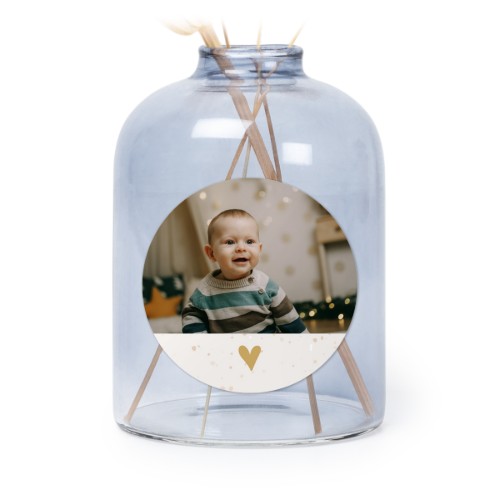 Glazen vaasjes blauw met ronde sticker - set van 6 Glazen vaasjes blauw met ronde sticker - set van 6