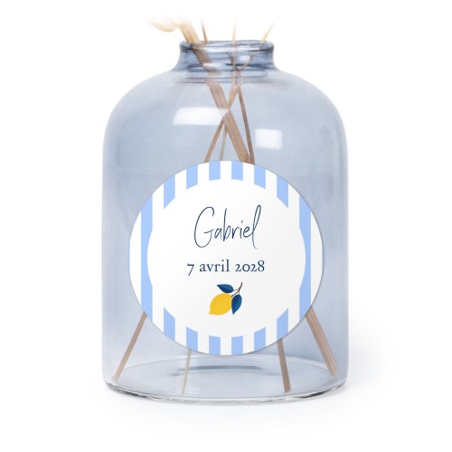 Petit vase verre bleu avec autocollant rond - Lot de 6