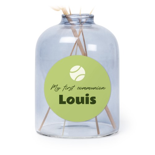 Personalised Blue Glass Vase with Round Stickers – Set of 6