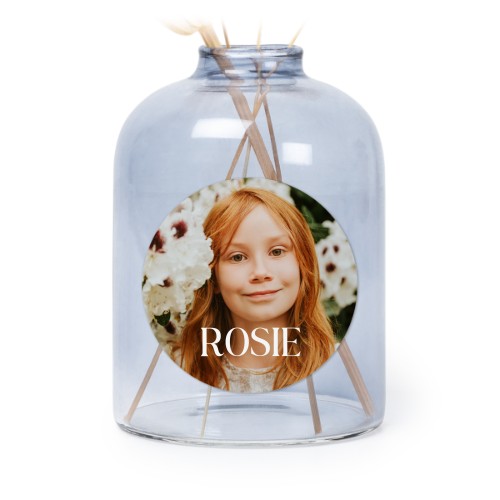 Glazen vaasjes blauw met ronde sticker - set van 6