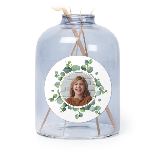 Personalised Blue Glass Vase with Round Stickers – Set of 6 Personalised Blue Glass Vase with Round Stickers – Set of 6