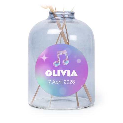 Glazen vaasjes blauw met ronde sticker - set van 6 Glazen vaasjes blauw met ronde sticker - set van 6