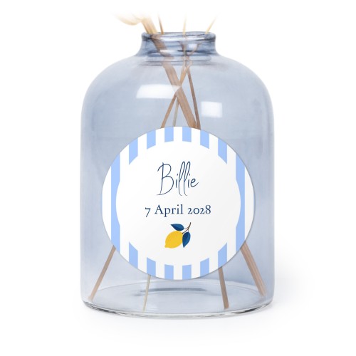 Glazen vaasjes blauw met ronde sticker - set van 6