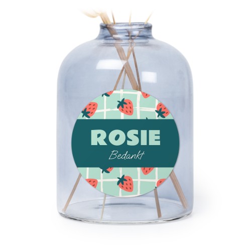 Glazen vaasjes blauw met ronde sticker - set van 6 Glazen vaasjes blauw met ronde sticker - set van 6