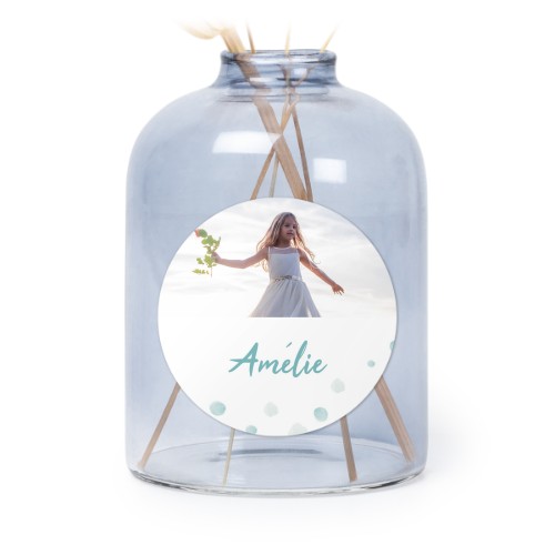 Personalised Blue Glass Vase with Round Stickers – Set of 6