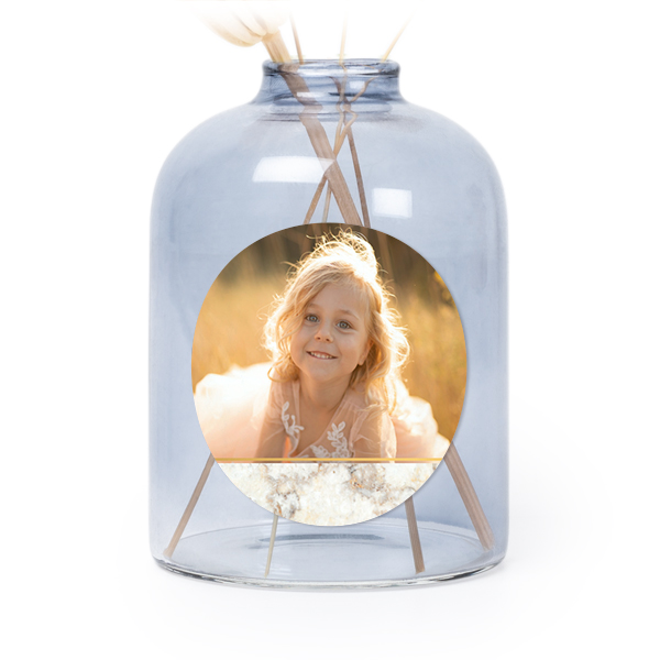 Glazen vaasjes blauw met ronde sticker - set van 6