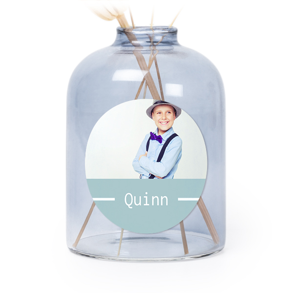 Petit vase verre bleu avec autocollant rond - Lot de 6 Petit vase verre bleu avec autocollant rond - Lot de 6