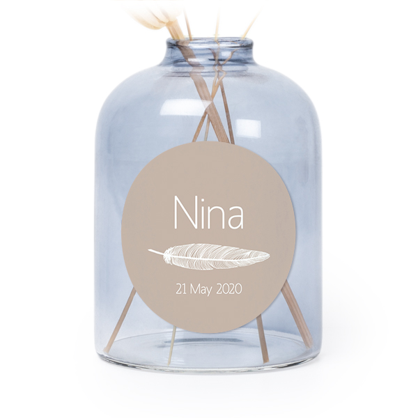 Glazen vaasjes blauw met ronde sticker - set van 6 Glazen vaasjes blauw met ronde sticker - set van 6