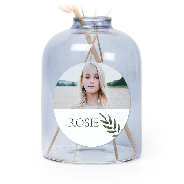Glazen vaasjes blauw met ronde sticker - set van 6 Glazen vaasjes blauw met ronde sticker - set van 6