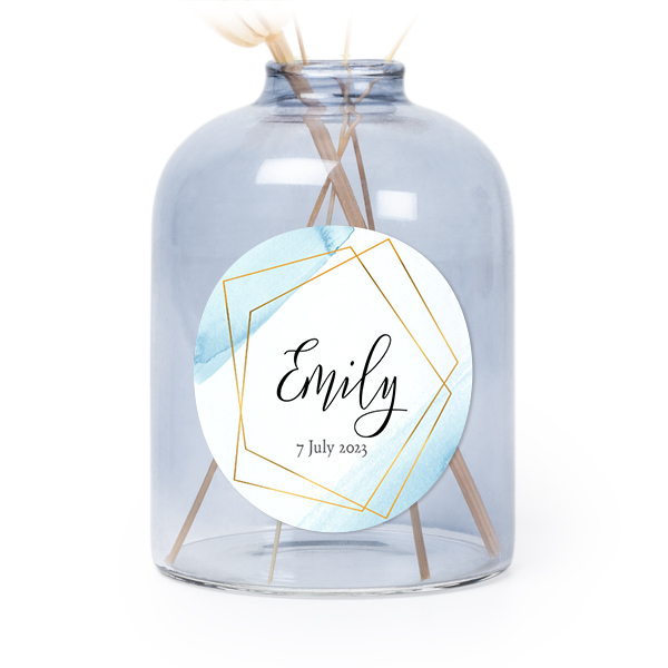 Personalised Blue Glass Vase with Round Stickers – Set of 6