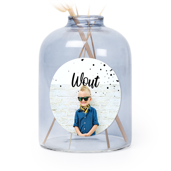 Petit vase verre bleu avec autocollant rond - Lot de 6 Petit vase verre bleu avec autocollant rond - Lot de 6