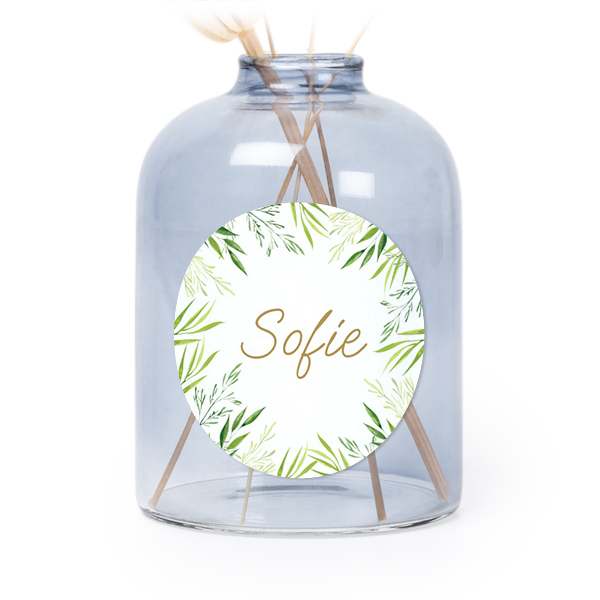 SmĂ„ blĂ„ vaser med runda klistermĂ€rken â 6 st SmĂ„ blĂ„ vaser med runda klistermĂ€rken â 6 st