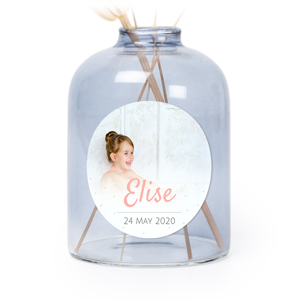 Petit vase verre bleu avec autocollant rond - Lot de 6 Petit vase verre bleu avec autocollant rond - Lot de 6