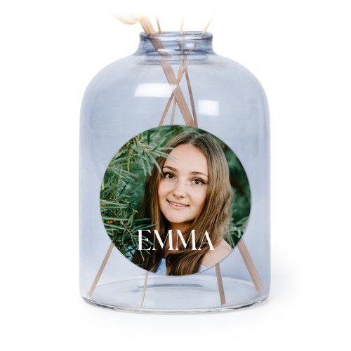 Personalised Blue Glass Vase with Round Stickers – Set of 6