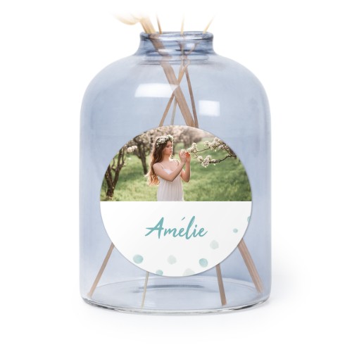 Personalised Blue Glass Vase with Round Stickers – Set of 6