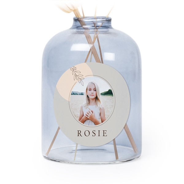 Glazen vaasjes blauw met ronde sticker - set van 6 Glazen vaasjes blauw met ronde sticker - set van 6