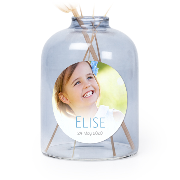 Glazen vaasjes blauw met ronde sticker - set van 6
