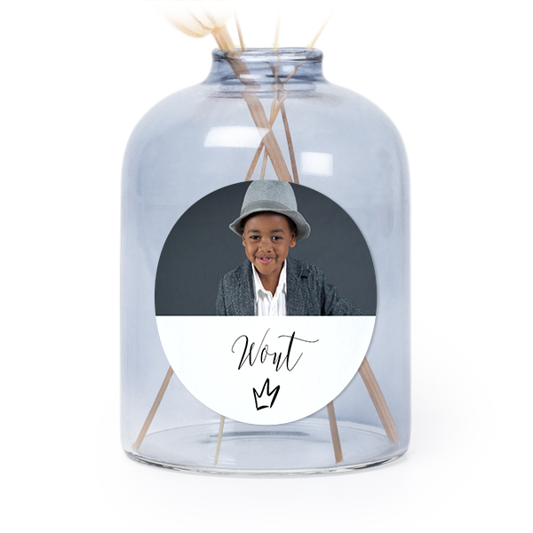 Glazen vaasjes blauw met ronde sticker - set van 6