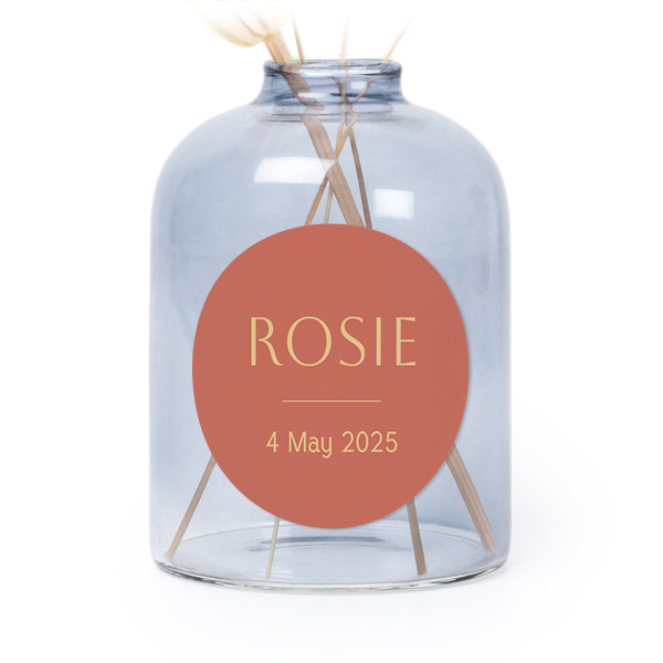 Glazen vaasjes blauw met ronde sticker - set van 6 Glazen vaasjes blauw met ronde sticker - set van 6