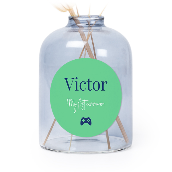 Petit vase verre bleu avec autocollant rond - Lot de 6 Petit vase verre bleu avec autocollant rond - Lot de 6