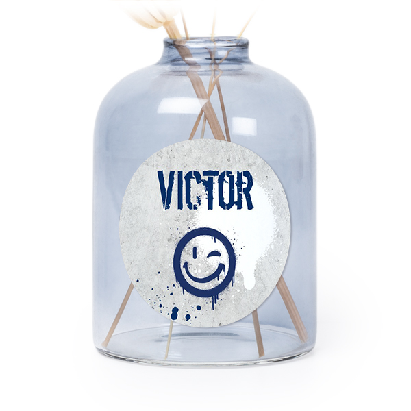 Personalised Blue Glass Vase with Round Stickers – Set of 6