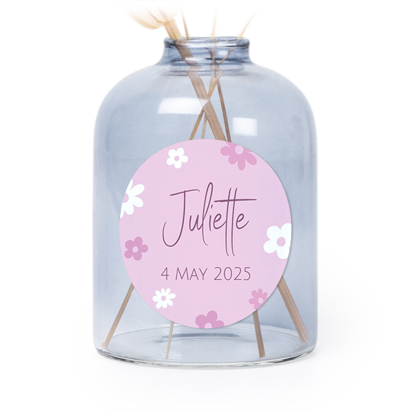 Personalised Blue Glass Vase with Round Stickers – Set of 6