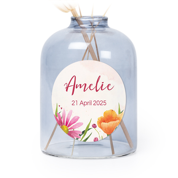 Glazen vaasjes blauw met ronde sticker - set van 6