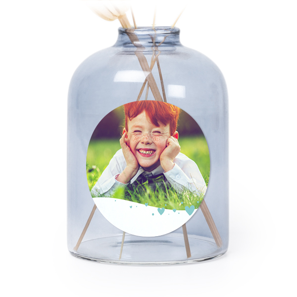 Små vaser blå med runde klistermerker - 6 stk