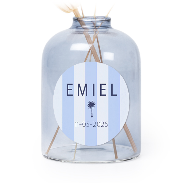 Personalised Blue Glass Vase with Round Stickers – Set of 6