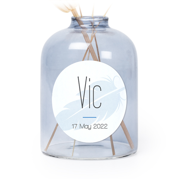 Petit vase verre bleu avec autocollant rond - Lot de 6 Petit vase verre bleu avec autocollant rond - Lot de 6
