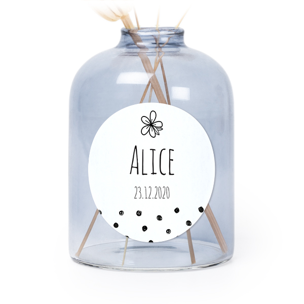 Petit vase verre bleu avec autocollant rond - Lot de 6 Petit vase verre bleu avec autocollant rond - Lot de 6