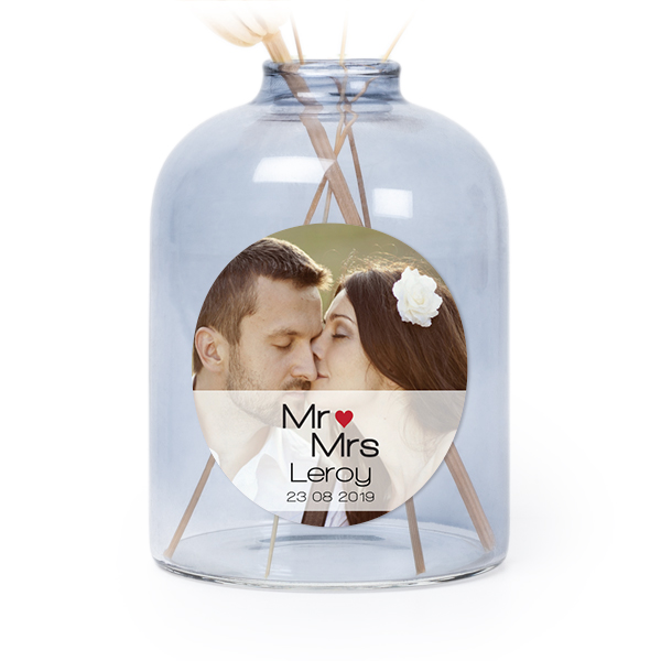 Blaue Mini-Glasvase mit runden Aufkleber - 6 Stk. 