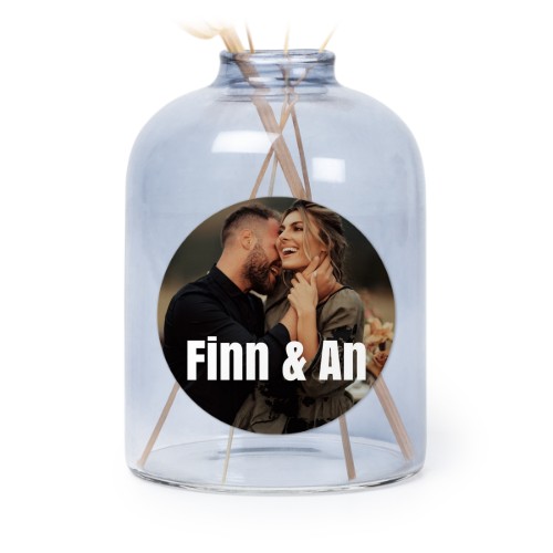 Personalised Blue Glass Vase with Round Stickers – Set of 6