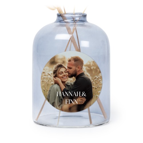 Små blå vaser med runde klistermærker – 6 stk Små blå vaser med runde klistermærker – 6 stk