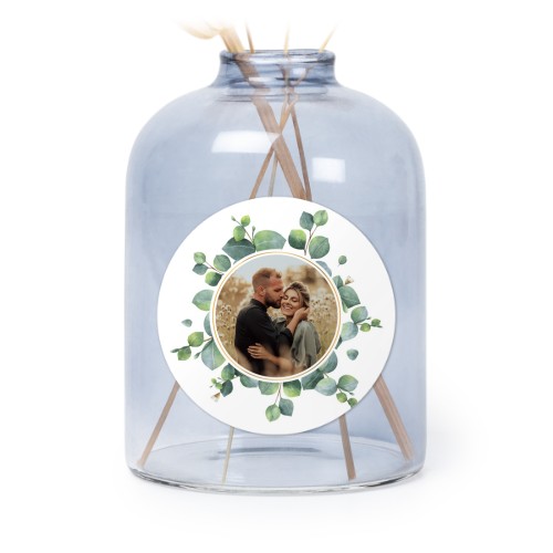Personalised Blue Glass Vase with Round Stickers – Set of 6
